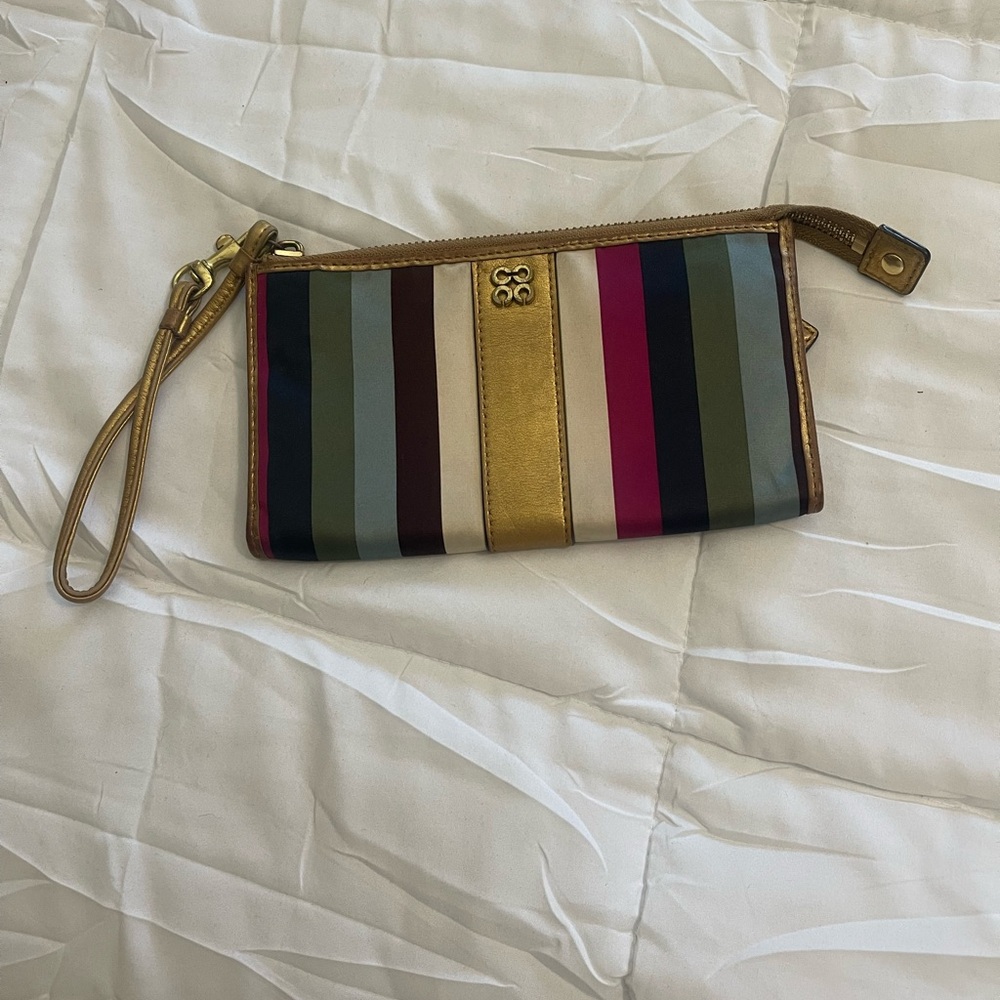 COACH multi colorful satin stripe wristlet clutch